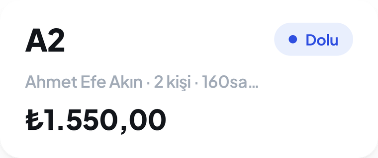Masa planında Dolu durumundaki masa kartı