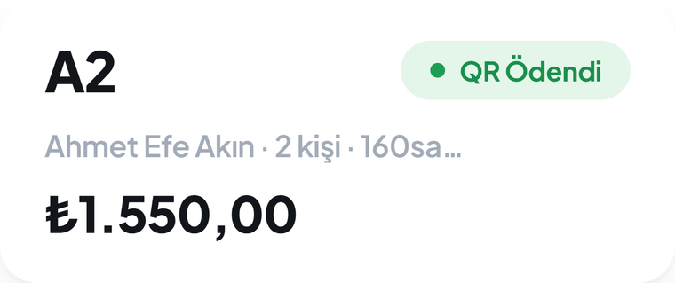Masa kartı QR Ödendi durumunda