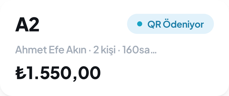 Masa kartı QR Ödeniyor durumunda